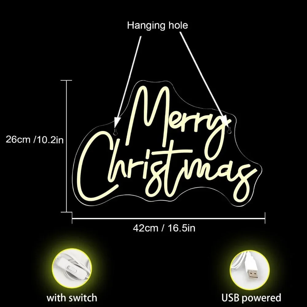 New Merry Christmas Neon Sign Dimmable Warm White LED Light for Wall Decor - Picture 4 of 6
